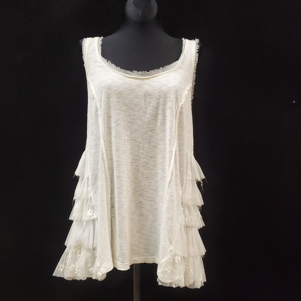 Lilka Anthropologie Womens Sleeveless Edwardian Tiered Ruffle Top Size S White